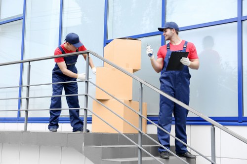 Moving team assessing a safe loading area in Waterloo